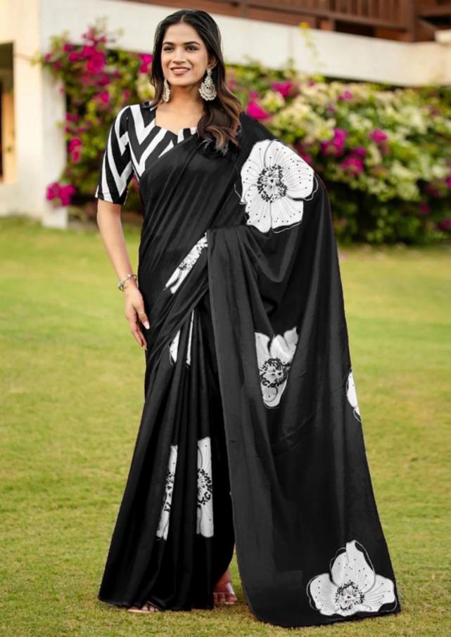 Japan Sartin Silk Saree with Ajrakh Print Border