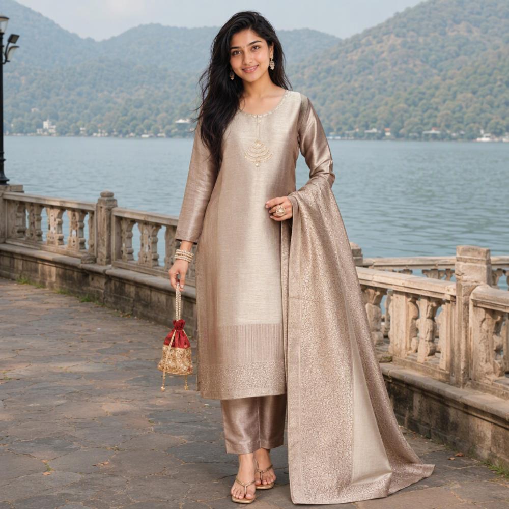 Tissue Silk Kurta Set with Banarasi Jacquard Dupatta