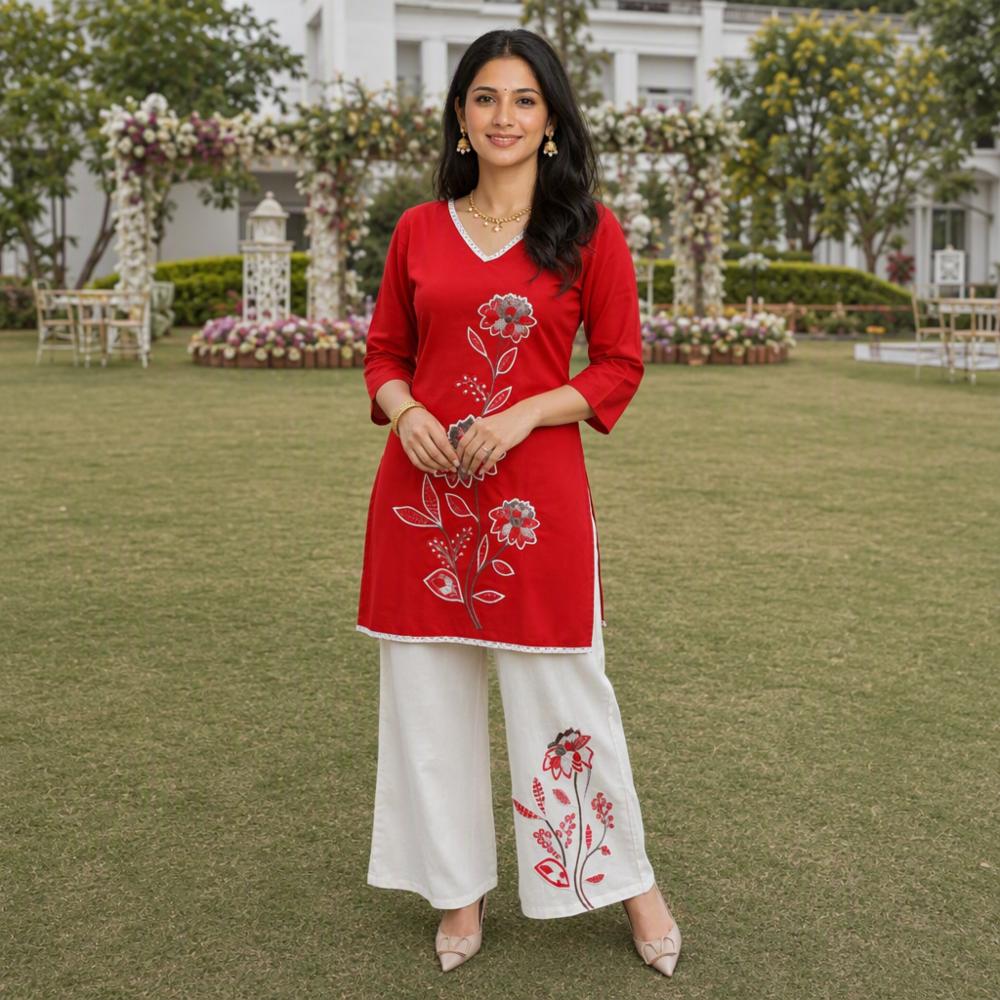 Cotton Slub & Khadi Cotton Floral Embroidered Co-ord Set