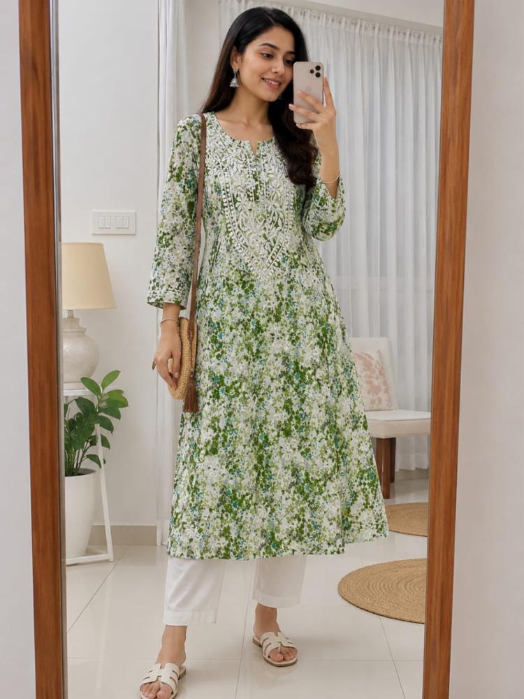 Womenâs Printed Chikankari Mulmul Kurti by Anushree Assortments