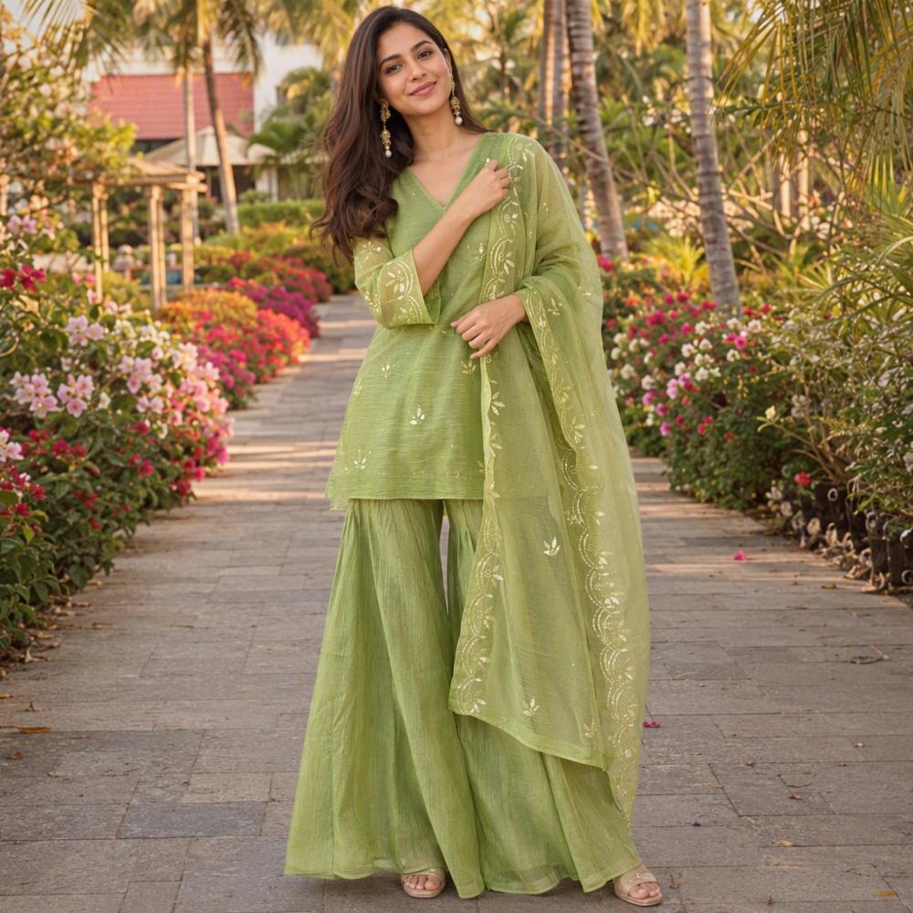 Salsa Silk 3-Piece Sharara Suit Set 