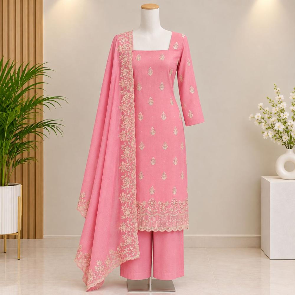 Designer Unstitched Suit with Fendi Silk Shirt, Cotton Satin Bottom