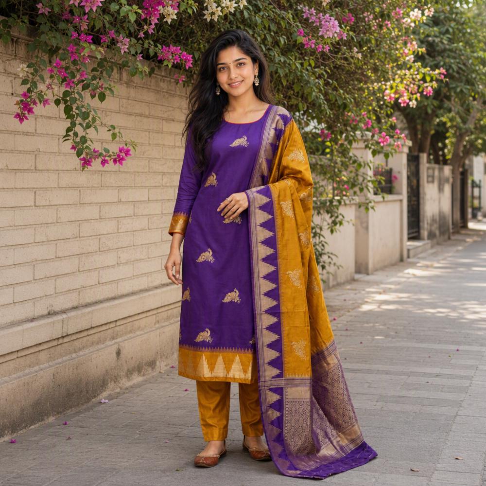 Art Silk Kurti, Pant & Dupatta Set