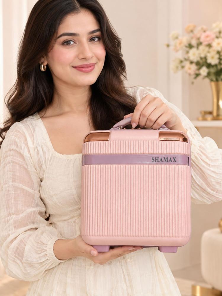 Premium Pink Vanity Box for Women and Girls | Ribbed Cosmetic Organizer with Rose Gold Accents