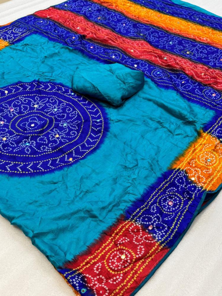 Banno Royal Heritage Pure Moss Bandhani Saree with Mirror Work