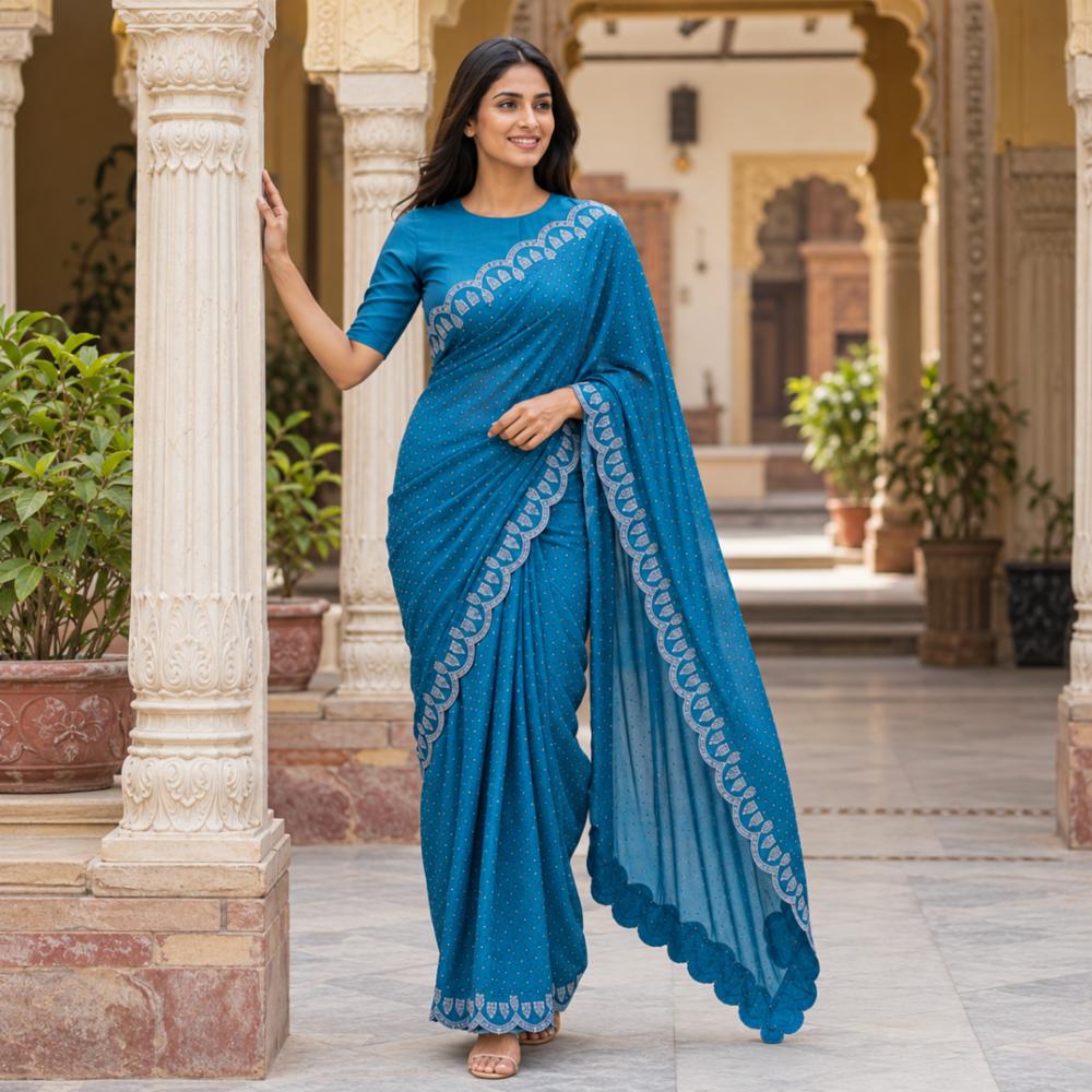 Art Silk Saree with Siroski Diamond Pattern