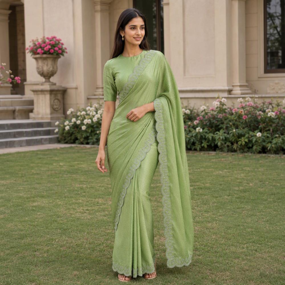 Art Silk Saree with Siroski Diamond Pattern