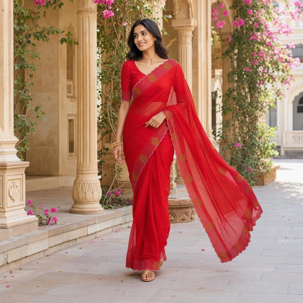 Art Silk Saree with Siroski Diamond Pattern