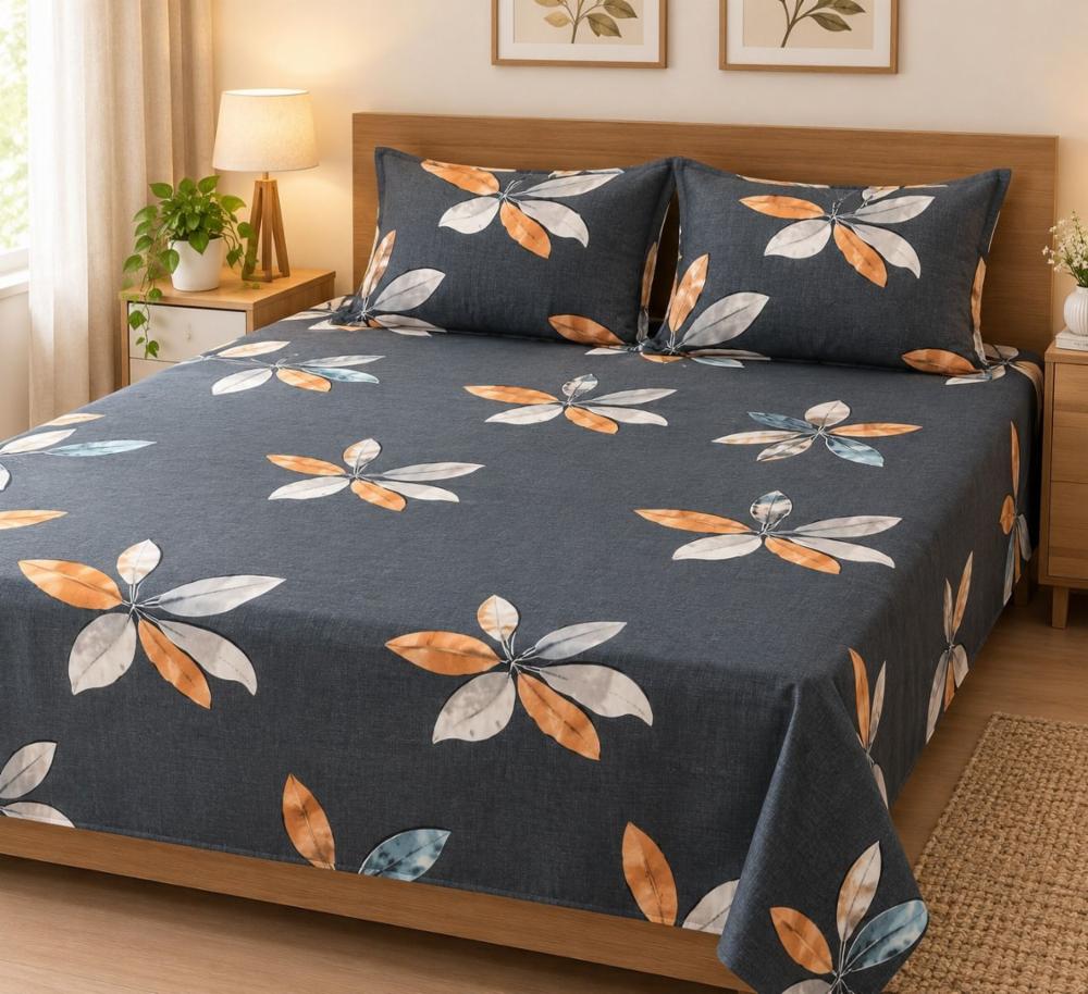 Premium Cotton Double Bed Sheet Set with 2 Pillow Covers