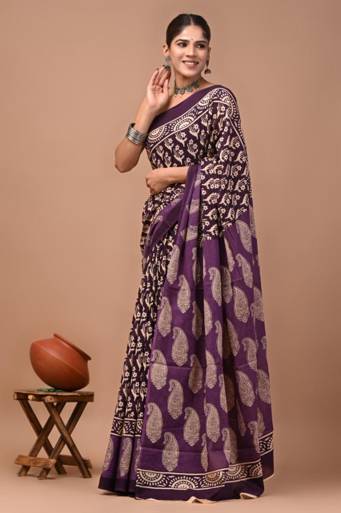 Bagru Block Print Pure Mulmul Cotton Saree