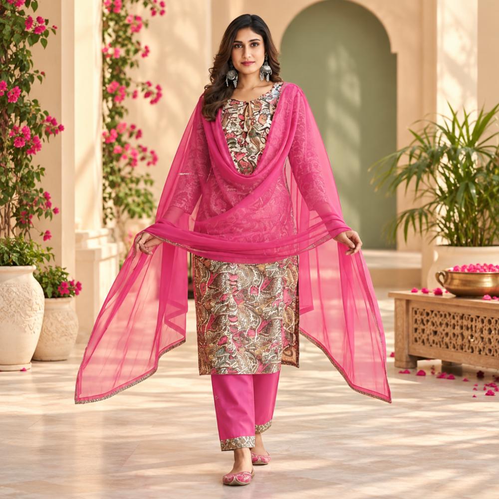 Pink Rayon Paisley Print Kurta Set