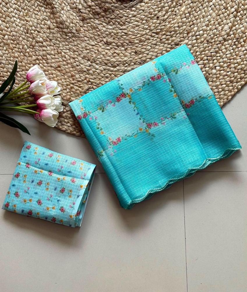 Arkia Lightweight Kota Chex Digital Floral Print Saree