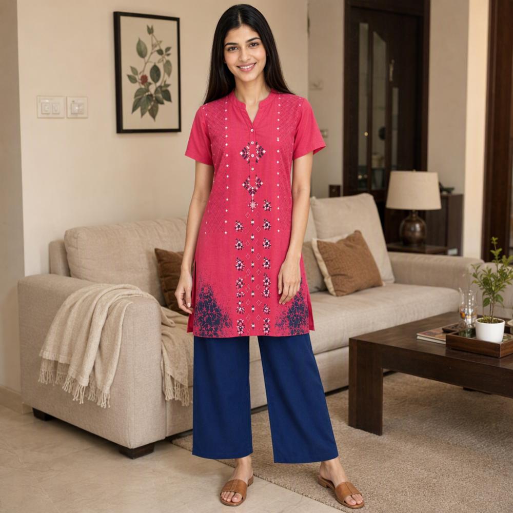 Pure Cotton Half Sleeve Night Suit 