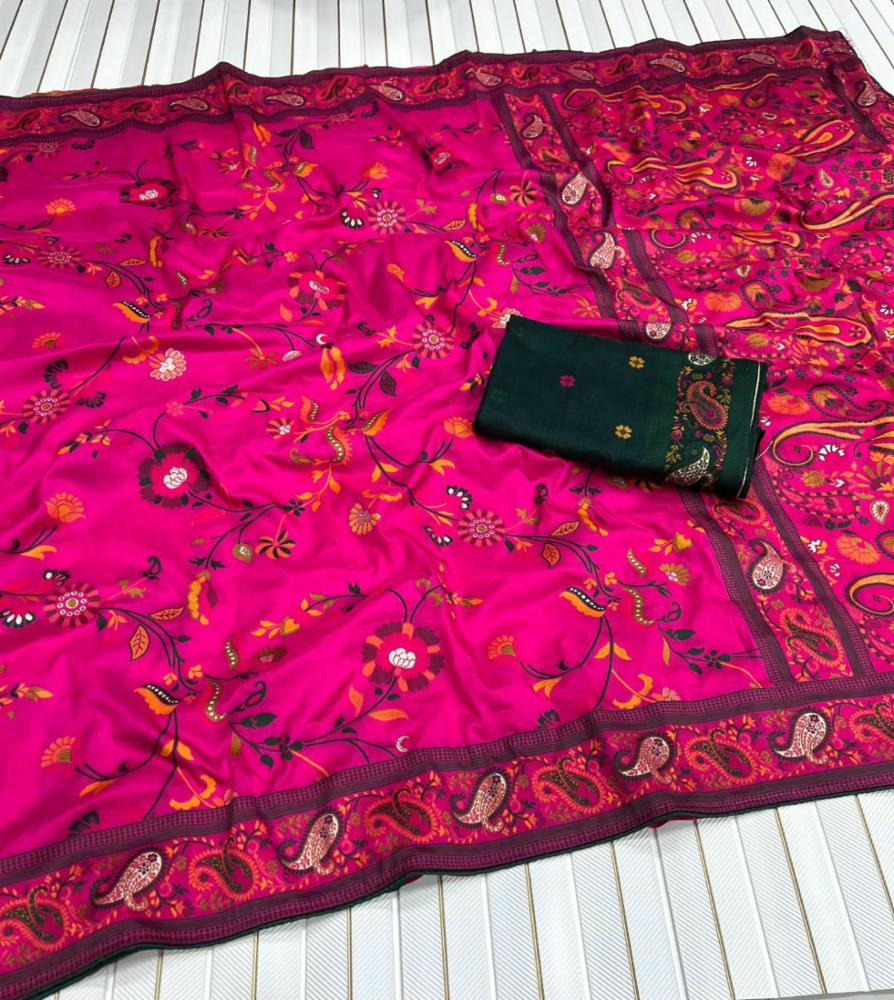 Premium Rajwadi Pashmina Silk Weaving Saree with Floral & Paisley Design