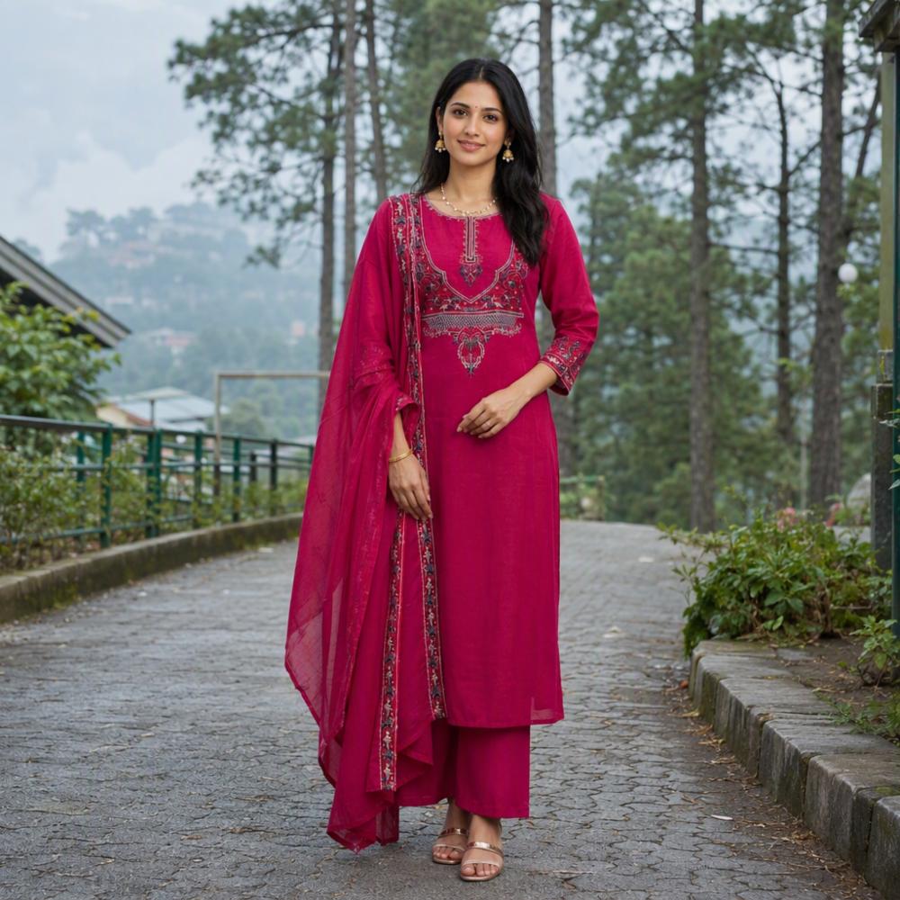 Womenâs Cotton Kurta Pant with Dupatta Set