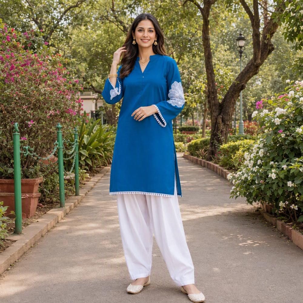 Pure Cotton Embroidered Farshi Salwar Set with Off-White Motif Salwar