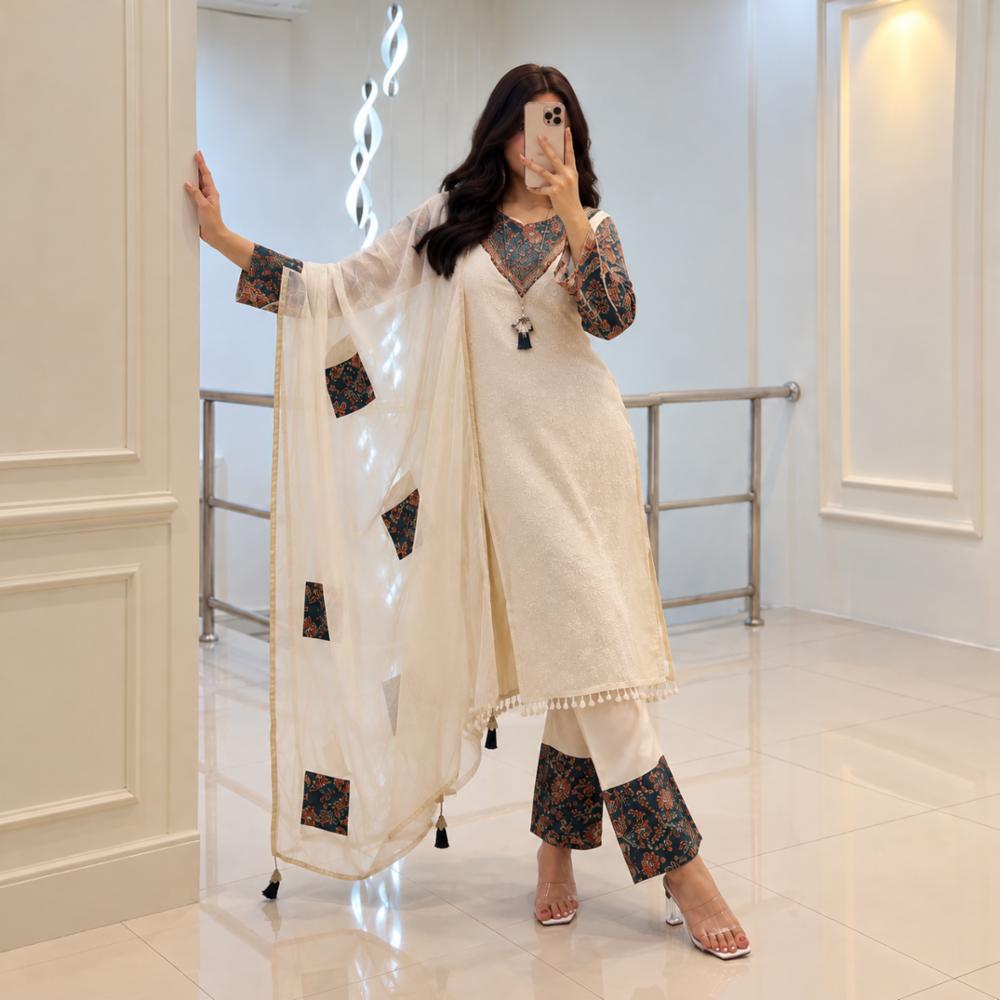 Banarasi Woven Suit Set with Hand Zari Work