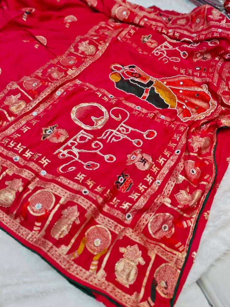 Karwa Chauth Special Premium Dola Silk Saree with Mirror Work