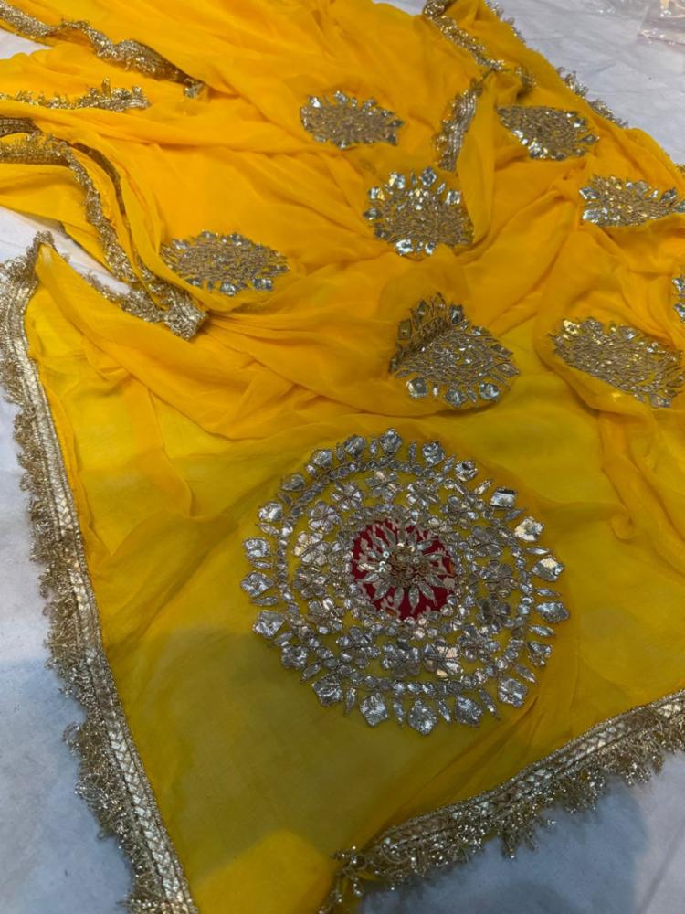Premium Yellow Chiffon Saree with Heavy Gota Patti Work