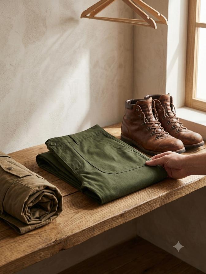 Men Regular Fit Olive Green Cotton Trousers | Casual Utility Cargo Style Pants
