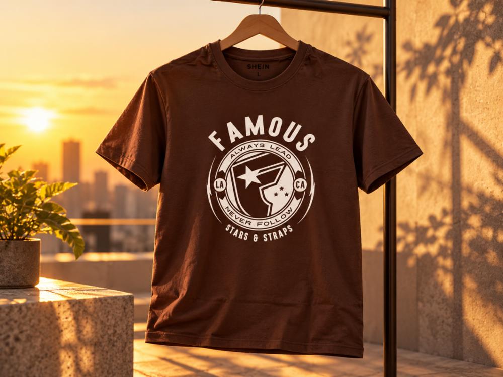 Men's Chocolate Brown Graphic Printed Round Neck Half Sleeve Casual T-Shirt