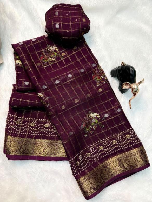 Soft Crepe Silk Saree with Jacquard Weaving Butti and Running Blouse