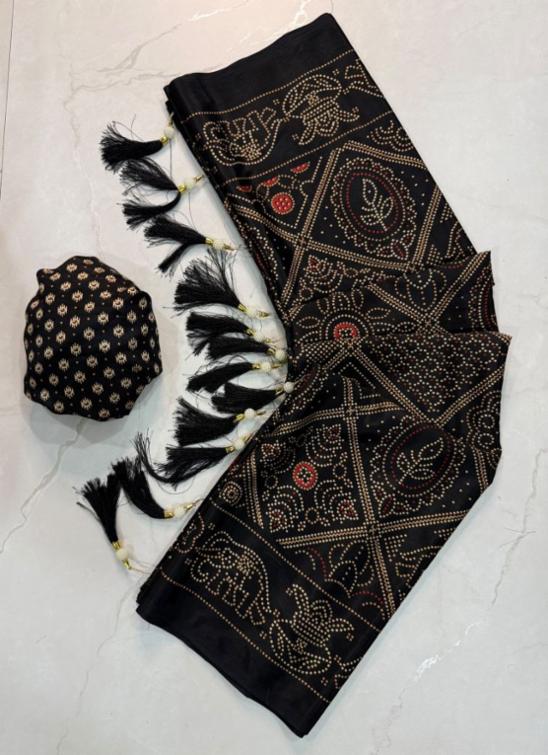 Premium Crepe Silk Ajrakh Designer Saree with Blouse