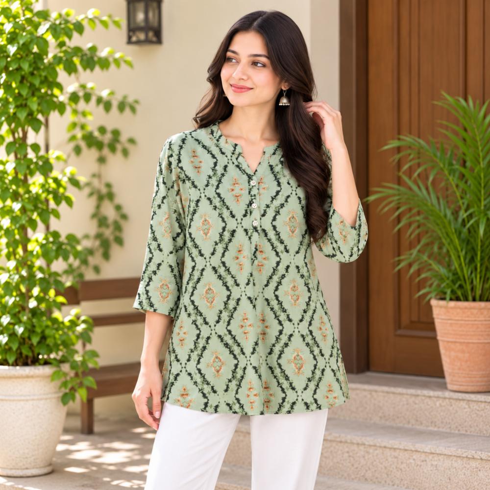 Plus Size Imported Full Sleeve Top with Ban Neck and Buttons