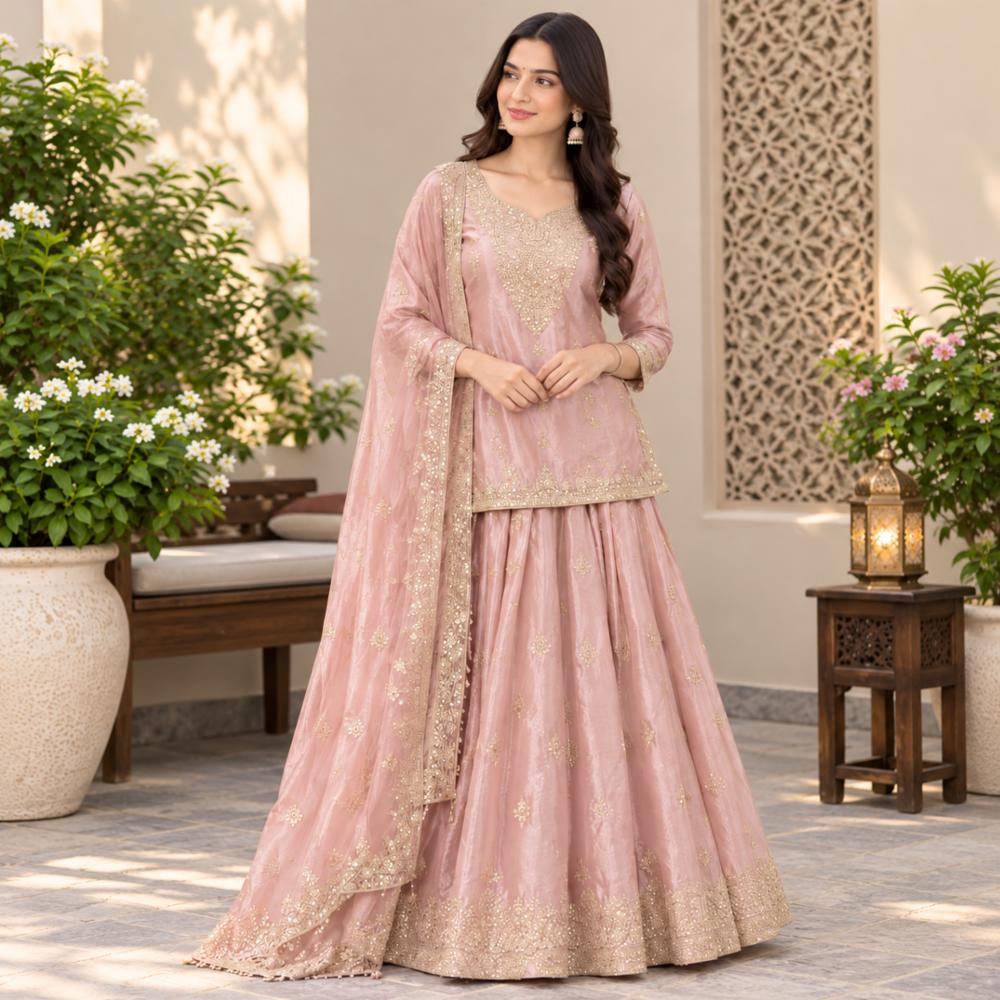 Heavy Embroidery Chiffon Suit with Skirt