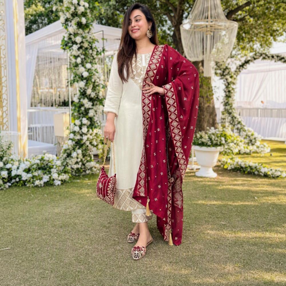 Roman Silk Festive Wear Kurti Pant Dupatta Set