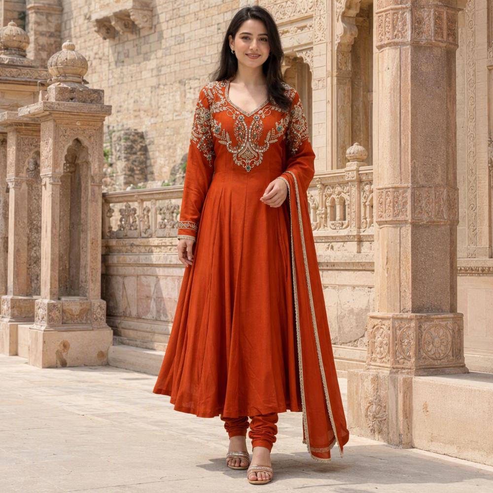 Roman Silk Gown, Dupatta & Palazzo Set 