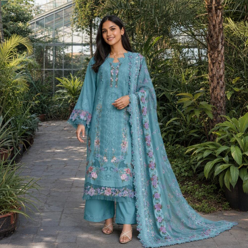 Women Cotton Chikankari Embroidered Unstitched Suit Set