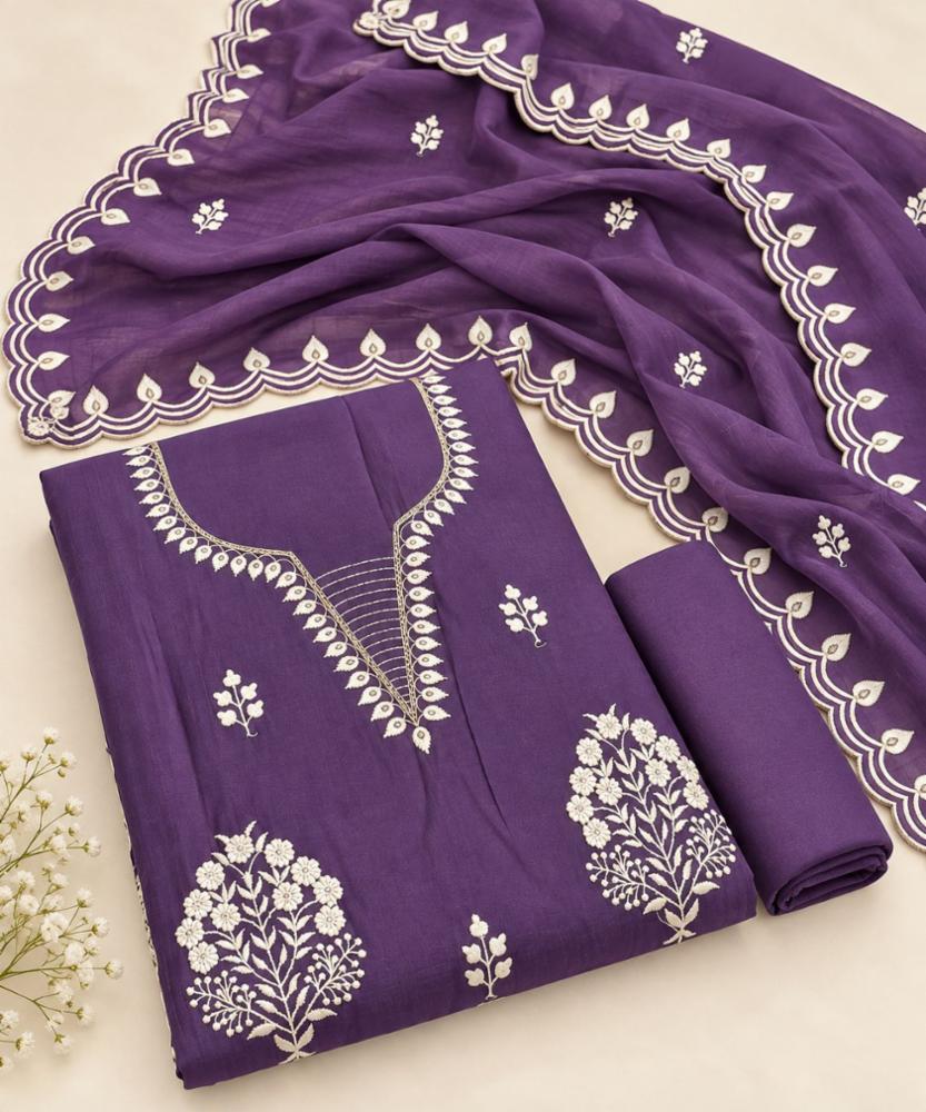 Premium Pure Mal Unstitched Embroidered Suit Set 