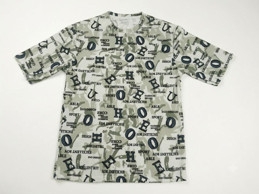 Streetwear Abstract Letter Camo Crew Neck T-Shirt\n