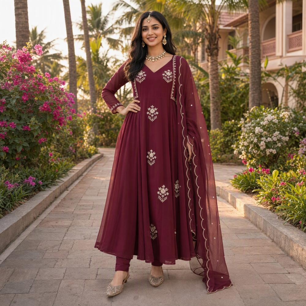 Pure Mul Chanderi Hand Work 3 Piece Kurti Set with Cotton Lining