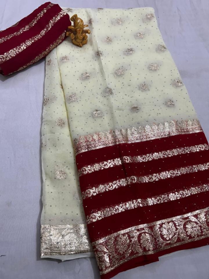 Premium Georgette Dual-Shade with Heavy Zari Weaving Saree 