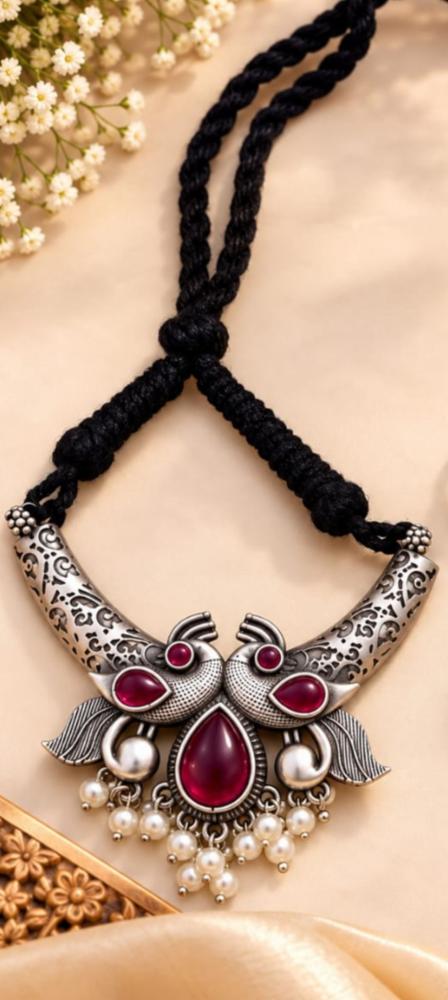 Premium German Silver Polish Jewellery Set with Monalisa Stones