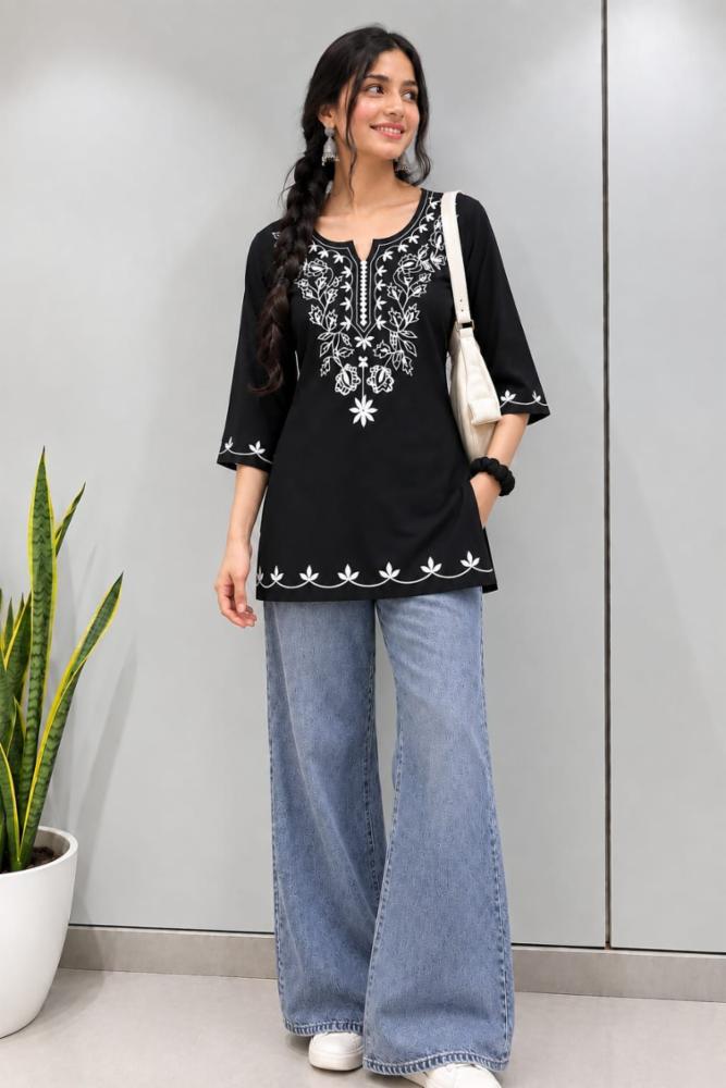 Black women Short Kurti rayon fabric daily wear kurti classy premium look 