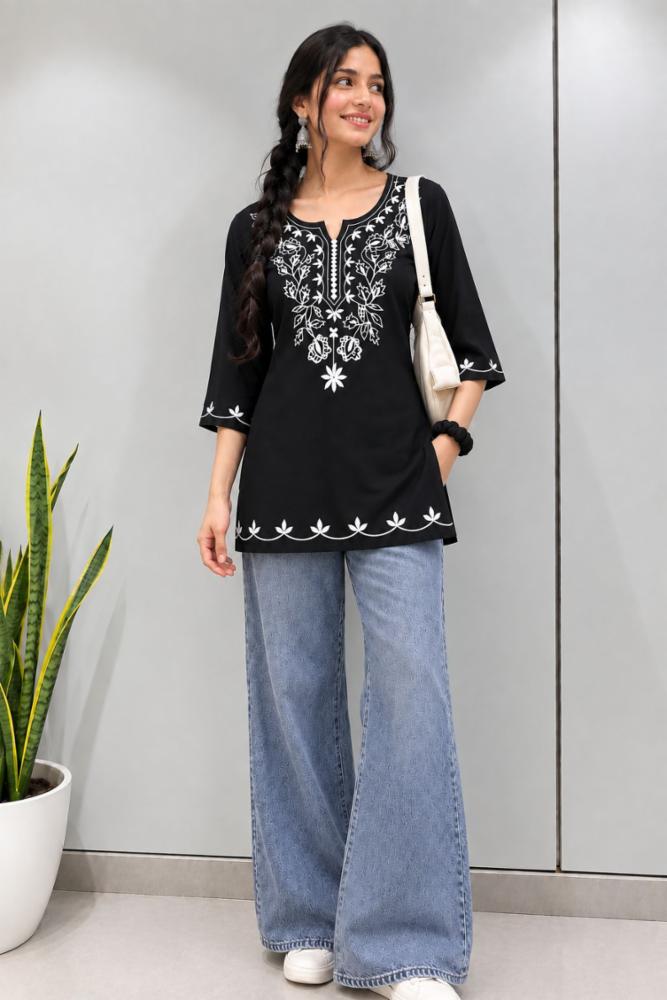 Black women Short Kurti rayon fabric daily wear kurti classy premium look 