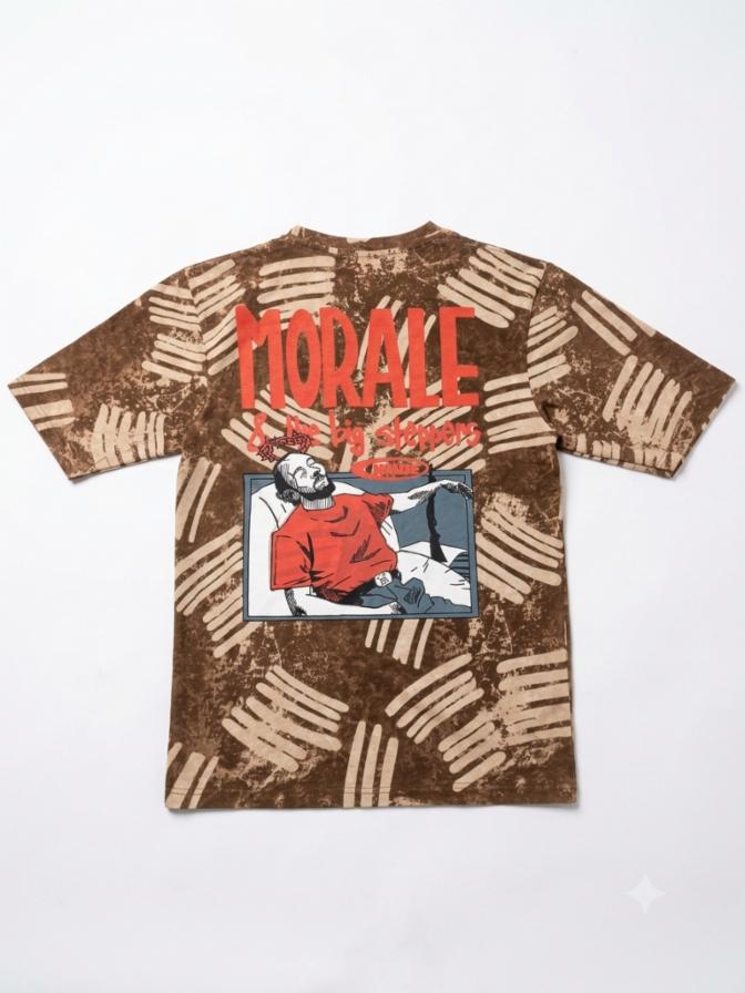 Men's Brown Distressed Graphic Print Oversized Streetwear T-Shirt