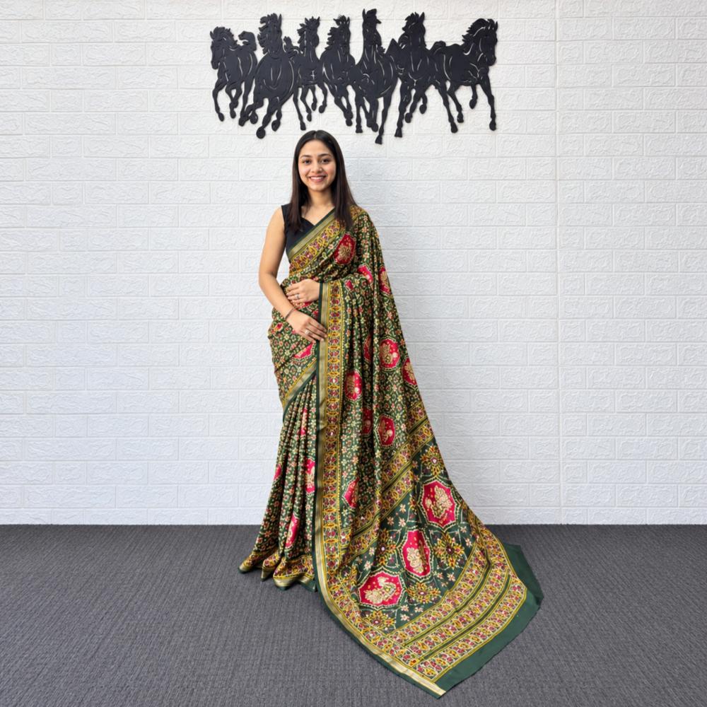 Heavy Mall Cotton Saree with Mirror Aari Work and Unstitched Blouse
