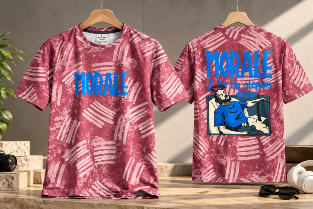 Men's Oversized Drop-Shoulder Acid Wash Printed T-Shirt — Pink & Blue Graphic