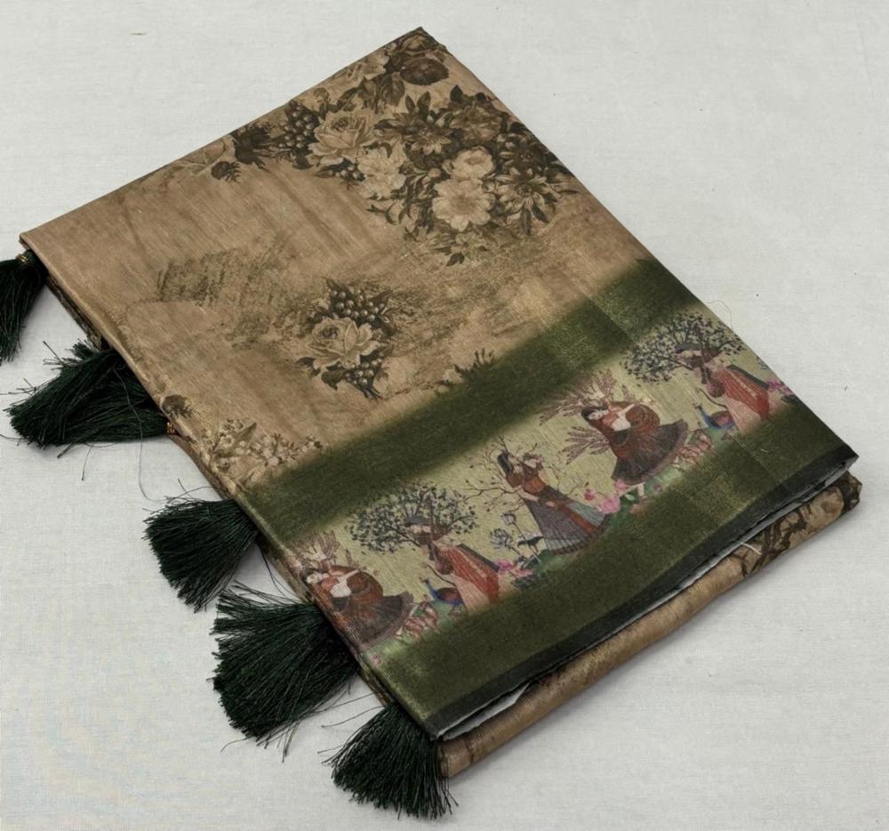 Premium Printed Kalamkari  Cotton Tussar Saree