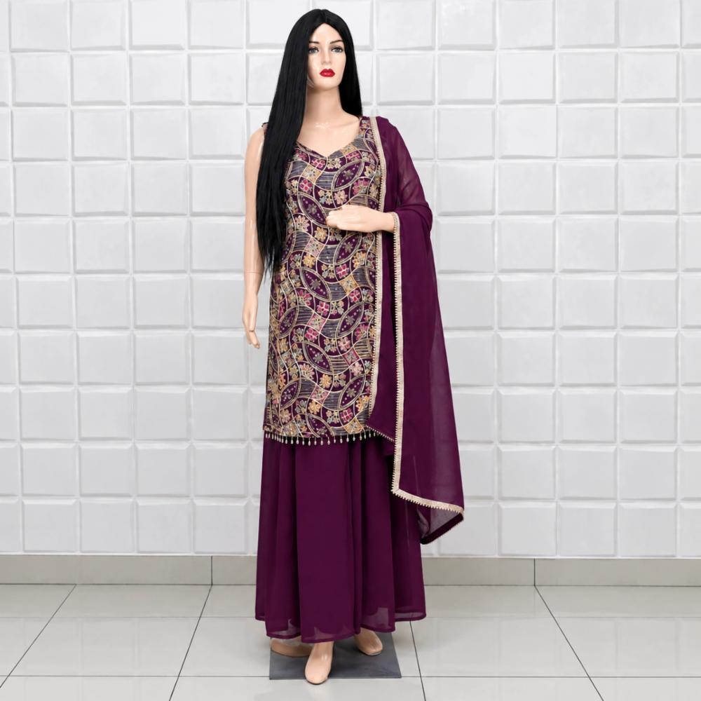 Heavy Embroidery Stitched Suit with Georgette Fabric and Dupatta