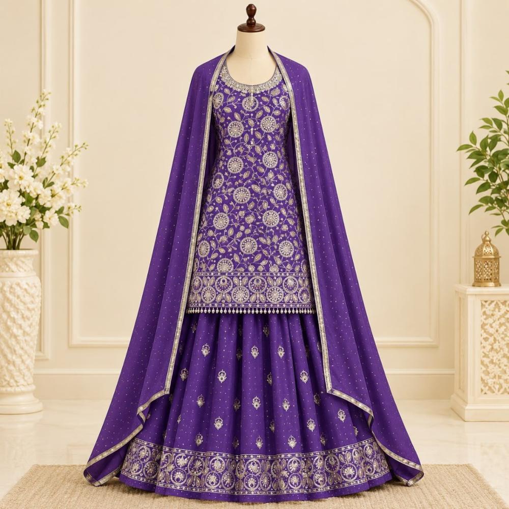 Heavy Embroidered Plus Size Suit with Sharara and Dupatta