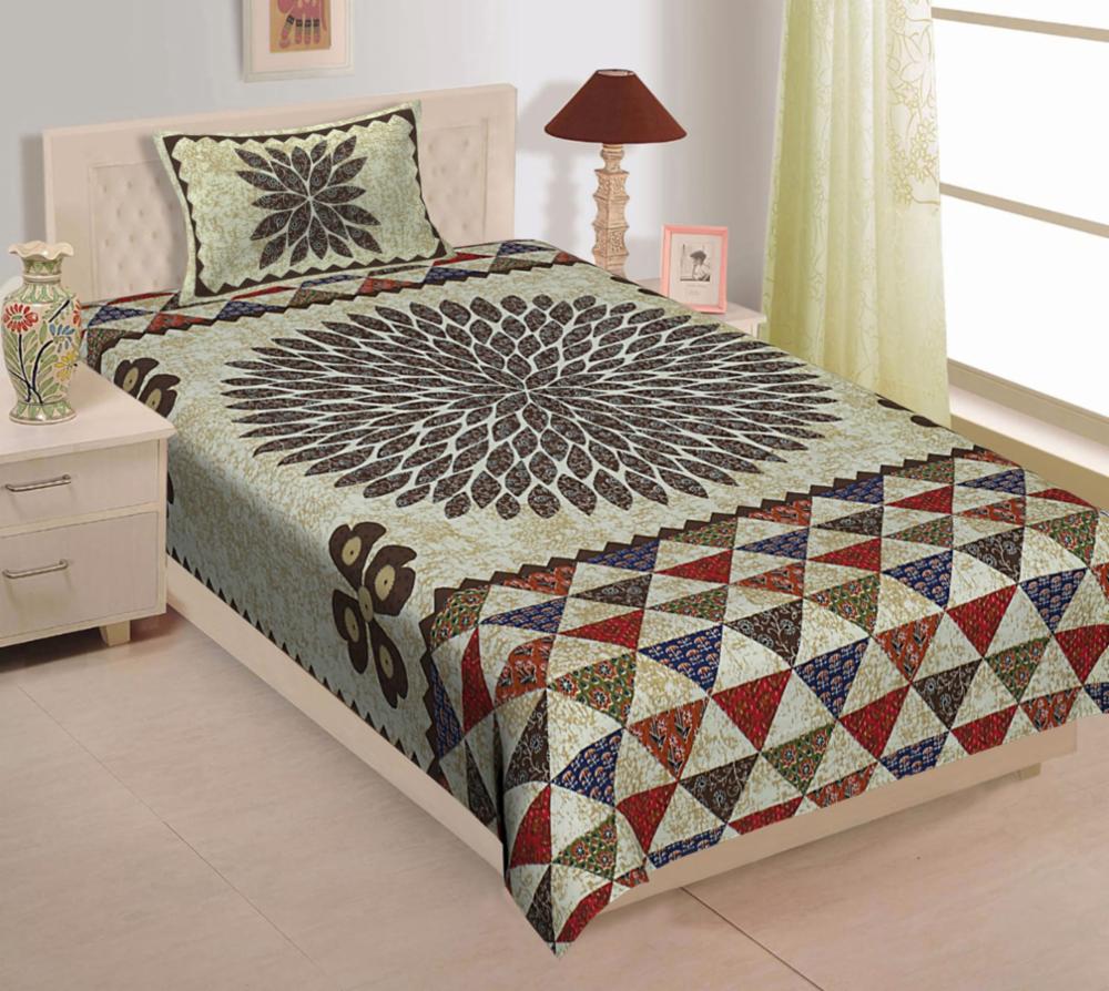 Single brown floral medallion bedsheet with 1 matching pillow cover