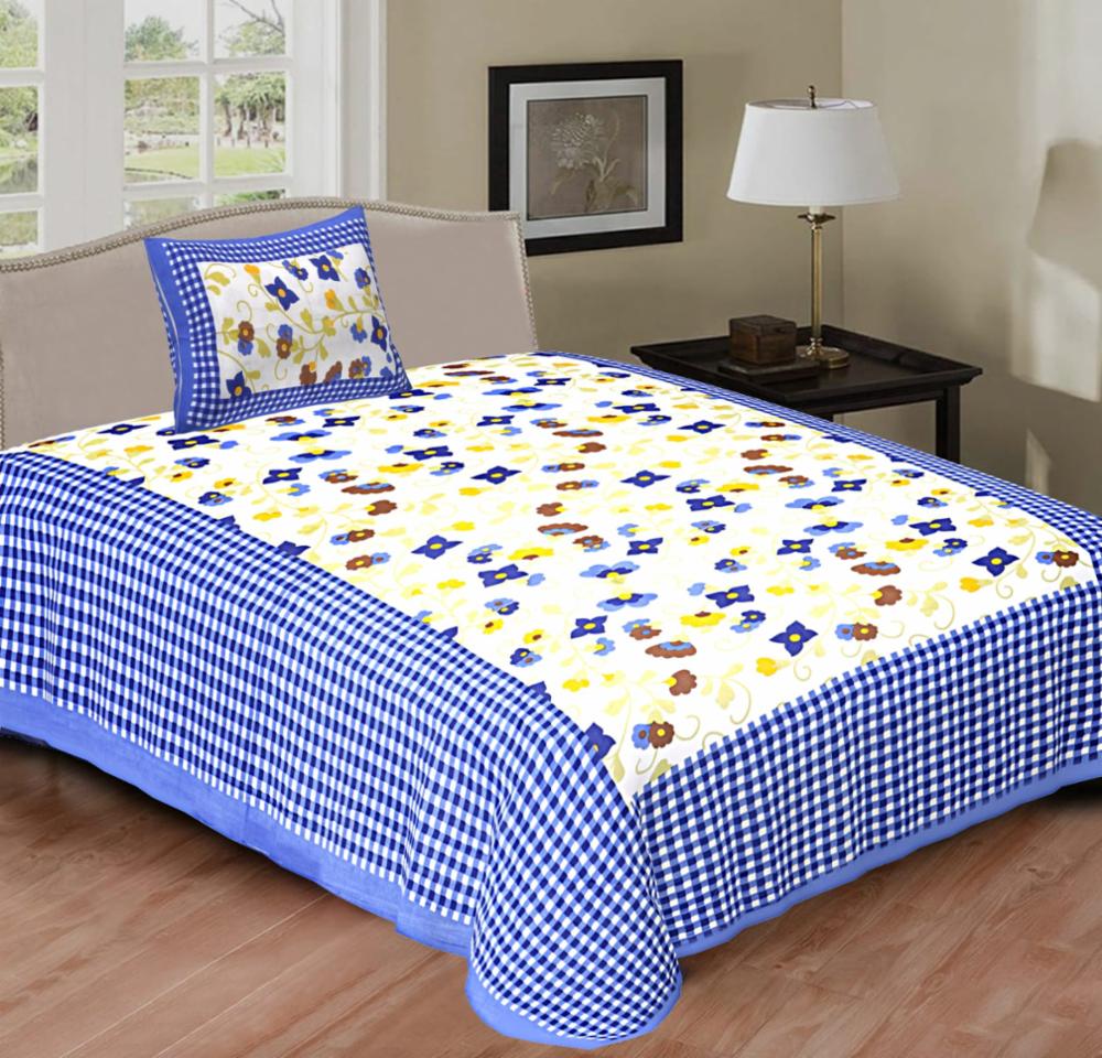 Single printed cotton bedsheet with 1 matching pillow cover