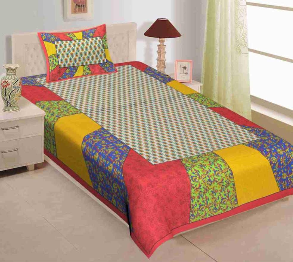 Single floral patterned cotton bedsheet with 1 matching pillow cover