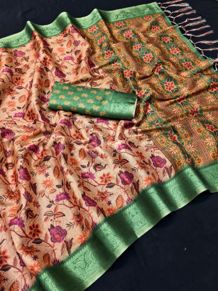 Premium Kanjivaram Zari Silk Saree with Floral & Geometric Prints