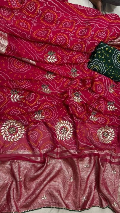 Red Pure H.O. Silk Bandhej Handwork Saree with Blouse